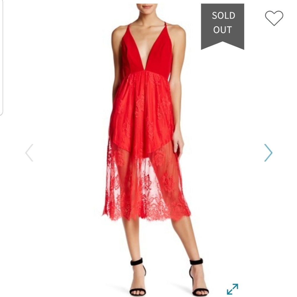 Deep V red lace dress